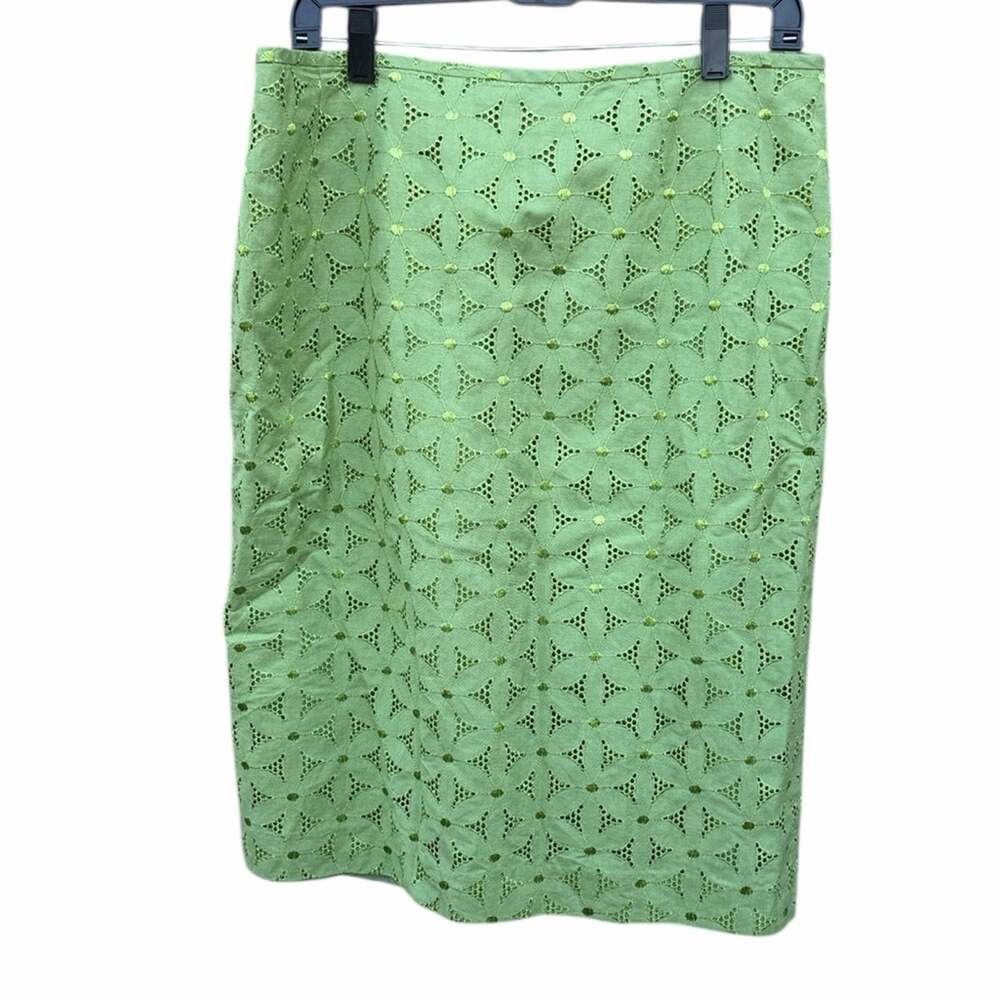 Kasper Green Eyelet Pencil Skirt linen blend size 12